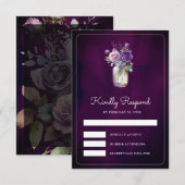 Dark Purple Floral Mason Jar Moody Wedding RSVP Karte (Vorne/Hinten)
