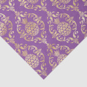Dark Purple Gold Pineapple Damask Seidenpapier (Detail)