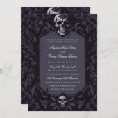 Dark Purple Gothic Boho Floral Skull Wedding Einladung (Vorne/Hinten)