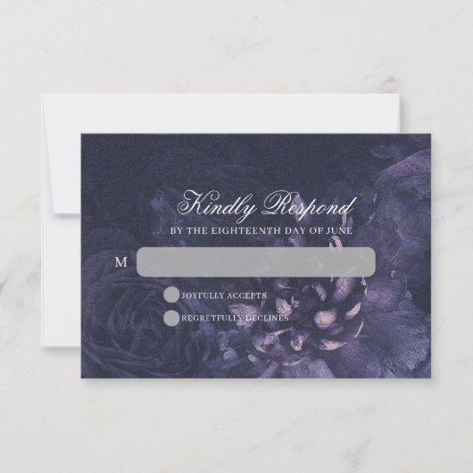 Dark Purple Gothic Boho Floral Wedding RSVP Karte (Vorderseite)