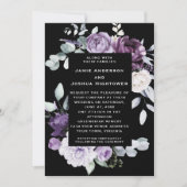 Dark Purple, Lavender, White Floral Black Wedding Einladung (Vorderseite)