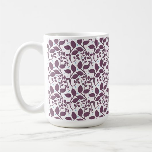 Dark Purple Leaf Pattern, Elegant Botanical Print, Kaffeetasse (Links)