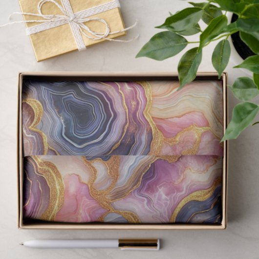 Dark Purple Pink Gold Marble Seidenpapier (Geschenk)