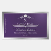 Dark Purple Product Label Silver Frame Monogram Rechteckiger Aufkleber (Vorderseite)
