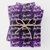 Dark purple sparkles Sweet 16 script pattern Geschenkpapier Set (Beispiel)