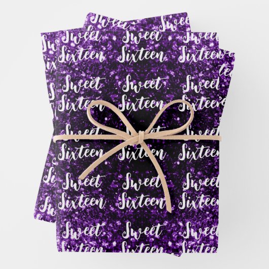 Dark purple sparkles Sweet 16 script pattern Geschenkpapier Set (Beispiel)