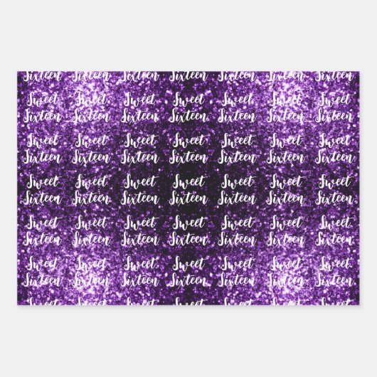 Dark purple sparkles Sweet 16 script pattern Geschenkpapier Set (Vorderseite)