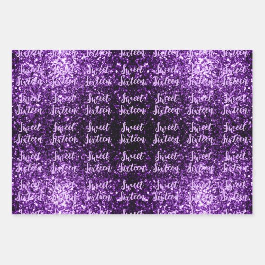 Dark purple sparkles Sweet 16 script pattern Geschenkpapier Set (Vorderseite 2)