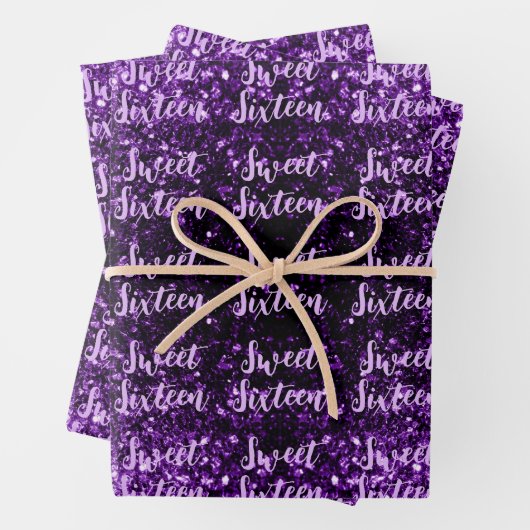 Dark purple sparkles Sweet 16 script pattern Geschenkpapier Set (Beispiel)