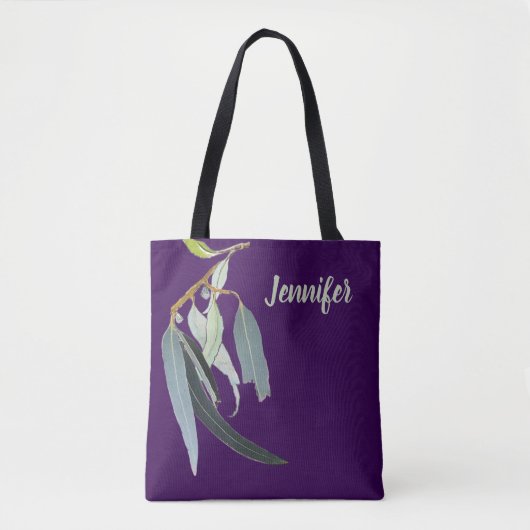 Dark Purple with Watercolor Leaves Named  Tasche (Vorderseite)