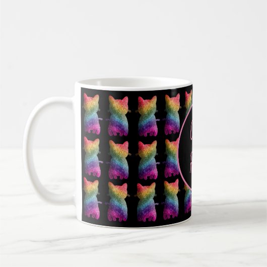 Dark Rainbow Glitzer Katzenmuster - Benutzerdefini Kaffeetasse (Links)