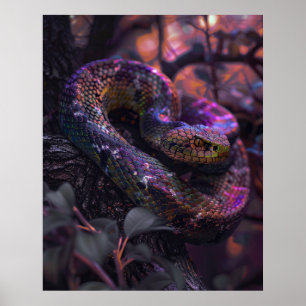 Dark Rainbow Iridescent Viper Coiled Poster