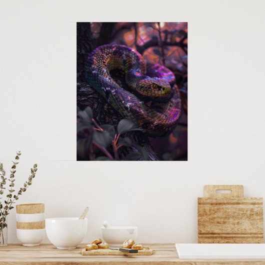 Dark Rainbow Iridescent Viper Coiled Poster (Küche)