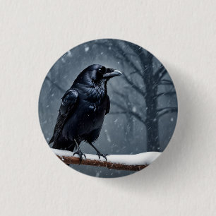 Dark Raven Black Bird Button