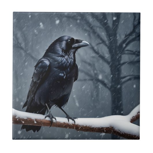 Dark Raven Black Bird Fliese (Vorderseite)