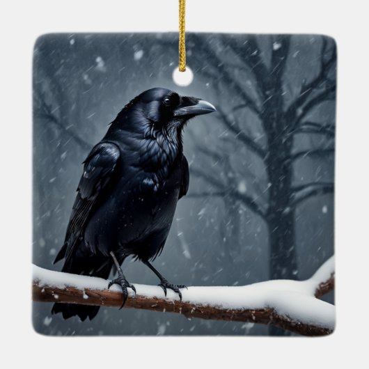 Dark Raven Black Bird Keramikornament (Rückseite)