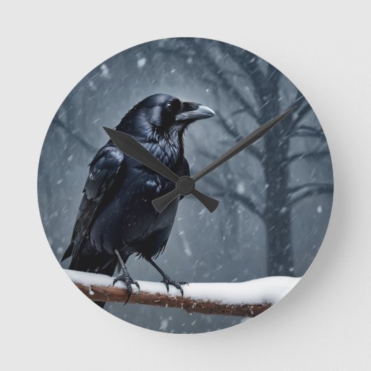 Dark Raven Black Bird Runde Wanduhr (Vorderseite)