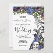 Dark Raven & Skull Gothic Wedding Einladung (Vorderseite)