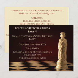 Dark Red 30. Geburtstag Party Schach King Einladung
