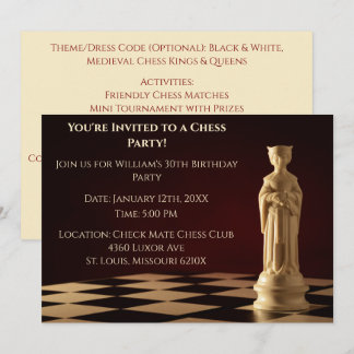 Dark Red 30. Geburtstag Party Schach Königin Einladung