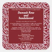 Dark Red Abstrakt Cosmetics Flasche Etikett Quadratischer Aufkleber (Vorderseite)