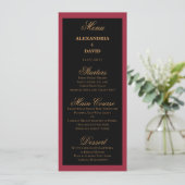 Dark Red and Black Wedding Menu Card Menükarte (Stehend Vorderseite)