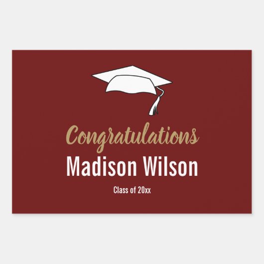 Dark Red and White Abschluss Herzlichen Glückwunsc Geschenkpapier Set (Vorderseite)