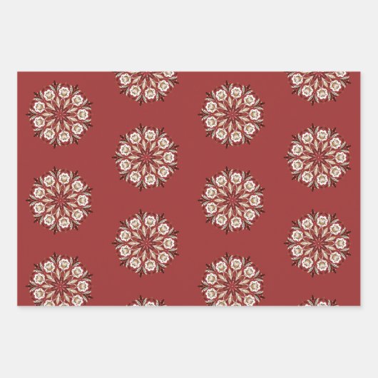 Dark red and white Norwegian Rosemaling floral Geschenkpapier Set (Vorderseite)