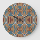 Dark Red Aquamarin Blue Taupe Brown Tribal Mosaik  Große Wanduhr (Vorderseite)