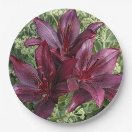 Dark Red Asiatic Lilies Floral Pappteller
