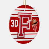 Dark Red Basketball - School Letters - F Keramik Ornament (Rechts)