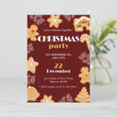 Dark Red Beige Niedlich Simple Christmas Party Einladung (Stehend Vorderseite)