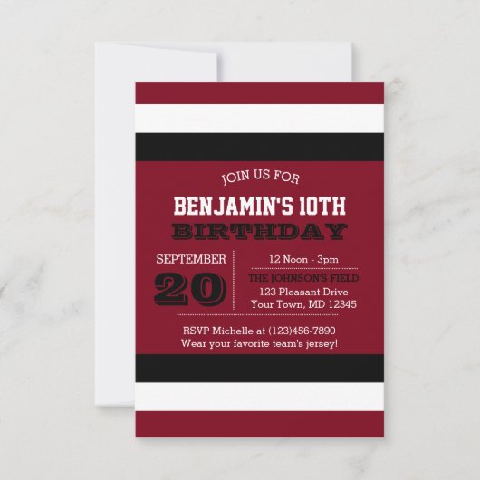 Dark Red Black and White Team Einladung zum Geburt (Vorderseite)