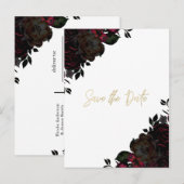 Dark Red & Black Floral Gothic Save the Date Ankündigungspostkarte (Vorne/Hinten)
