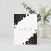 Dark Red & Black Floral Gothic Save the Date Ankündigungspostkarte (Stehend Vorderseite)