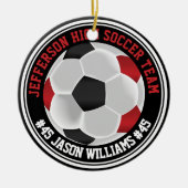 Dark Red, Black & White Soccer ⚽  Keramik Ornament (Vorne)