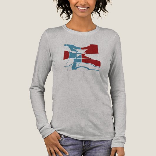 Dark Red Blue Curved Geometric Abstract Design Tri-Blend Shirt (Vorderseite)