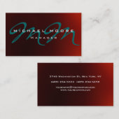 Dark Red Blue Monogram Business Card Visitenkarte (Vorne/Hinten)