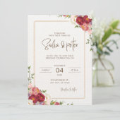 Dark Red Blume Hochzeitseinladung Einladung (Stehend Vorderseite)