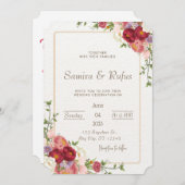 Dark Red Blume Hochzeitseinladung Einladung (Vorne/Hinten)