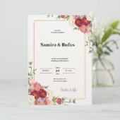 Dark Red Blume Hochzeitseinladung Einladung (Stehend Vorderseite)