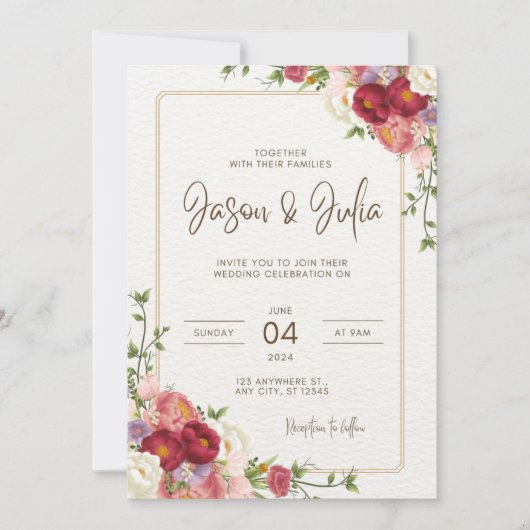 Dark Red Blume Hochzeitseinladung Save The Date (Vorderseite)