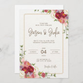 Dark Red Blume Hochzeitseinladung Save The Date (Vorne/Hinten)