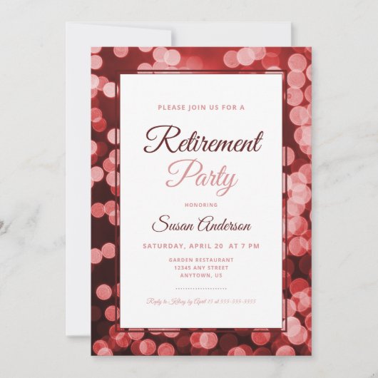 Dark Red Bokeh Elegantes Party zur Altersvorsorge Einladung (Vorderseite)