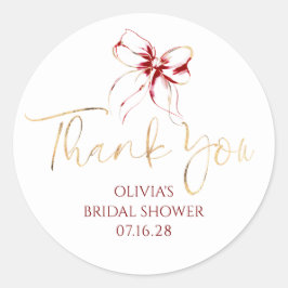 Dark Red Bow Favors Bridal Shower Thank You Runder Aufkleber