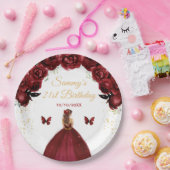 Dark Red Brown Hair Princess Birthday Party Pappteller (Party)
