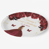 Dark Red Brown Hair Princess Birthday Party Pappteller (Schrägansicht)