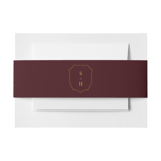 Dark Red Burgundy & Gold Crest Monogram Wedding Einladungsbanderole (Vorderseite Beispiel)