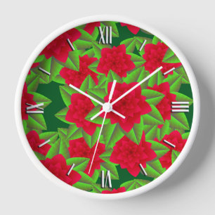 Dark Red Camellias and Green Leaves Uhr