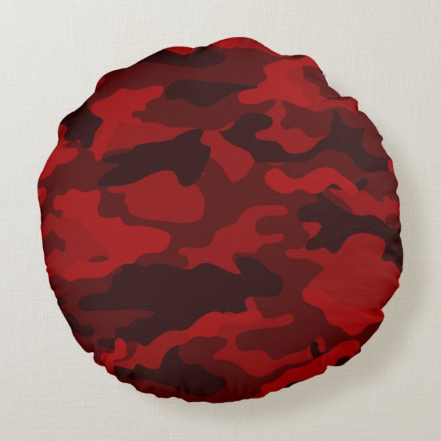 Dark Red Camouflage Rundes Kissen (Rückseite)